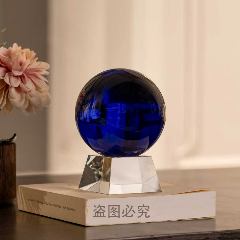 【水晶球-蓝】水晶琉璃摆件客厅高档装饰乔迁新居闺蜜礼物WG0165