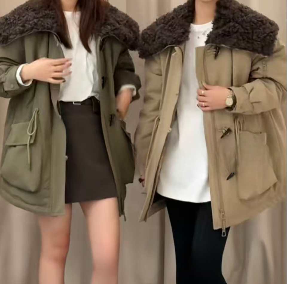 90白鸭绒中长款冬季厚款翻领宽松型派克服加厚休闲女款女士#7881