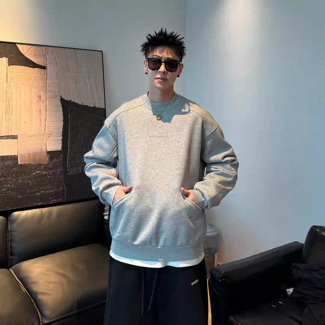 2025春季新款男士圆领卫衣休闲运动百搭ins潮流套头纯色长袖T恤杉
