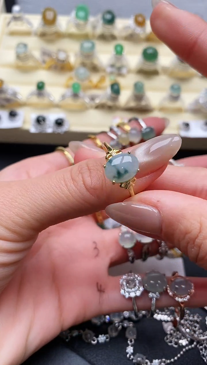 【闪购商品】翡翠戒指银S925镶嵌缅甸翡翠3   3+