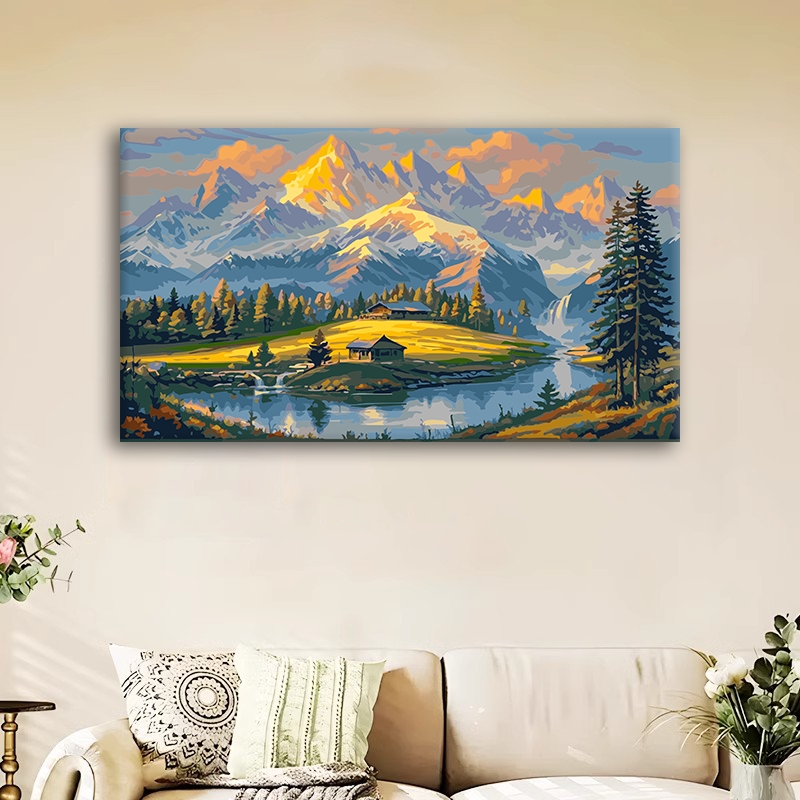 (大尺寸万丈金山）diy数字油画红线条手工涂色解压治愈丙烯装饰画