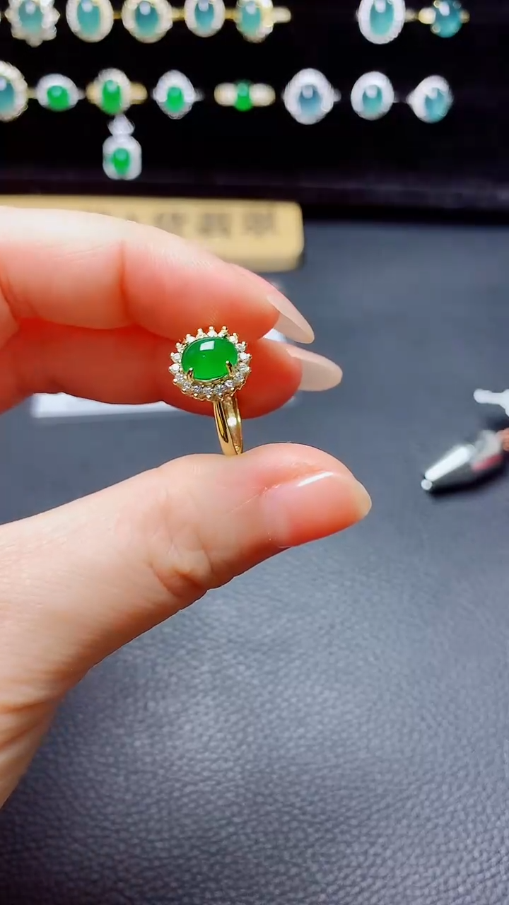 翡翠戒指银S925镶嵌  天然翡翠A货s925银镶