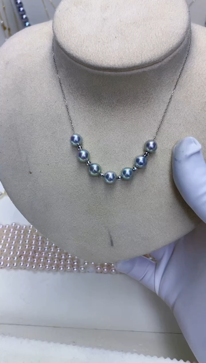 【闪购商品】海水珍珠饰品18K金镶嵌6-7真多麻色微笑满天星项链