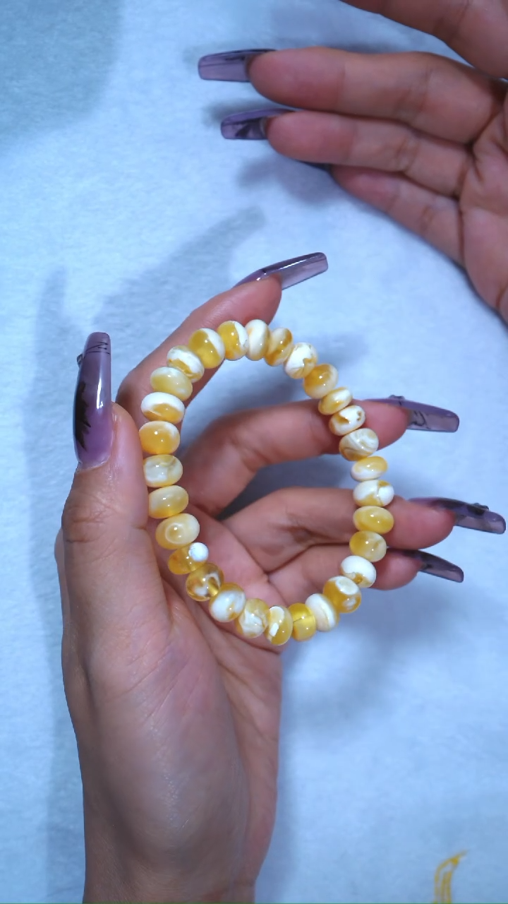 【闪购商品】蜜蜡手链未镶嵌金漆瓷白算盘珠