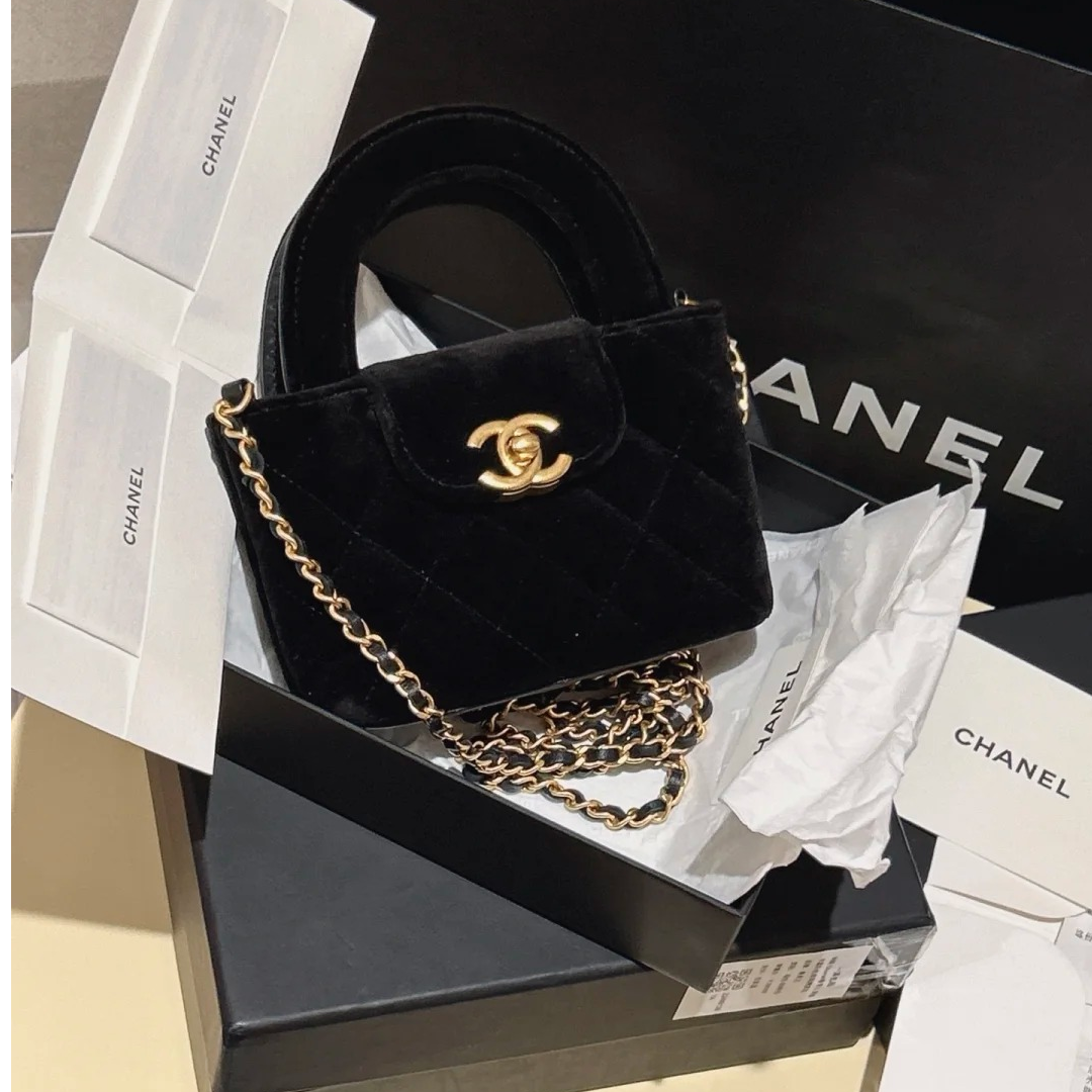 99新 Chanel/香奈儿 小花Jerry24A Kelly链条手柄 黑色