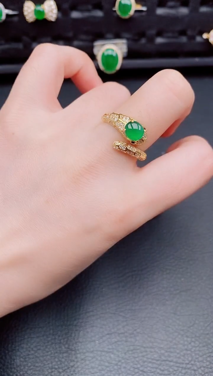 【闪购商品】翡翠戒指银S925镶嵌天然a货翡翠374