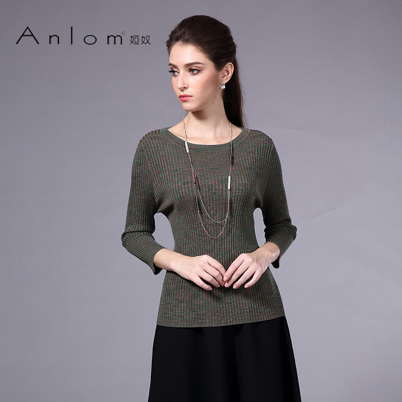 Anlom/娅奴秋季时尚休闲桑蚕丝中袖针织套衫上衣0318023