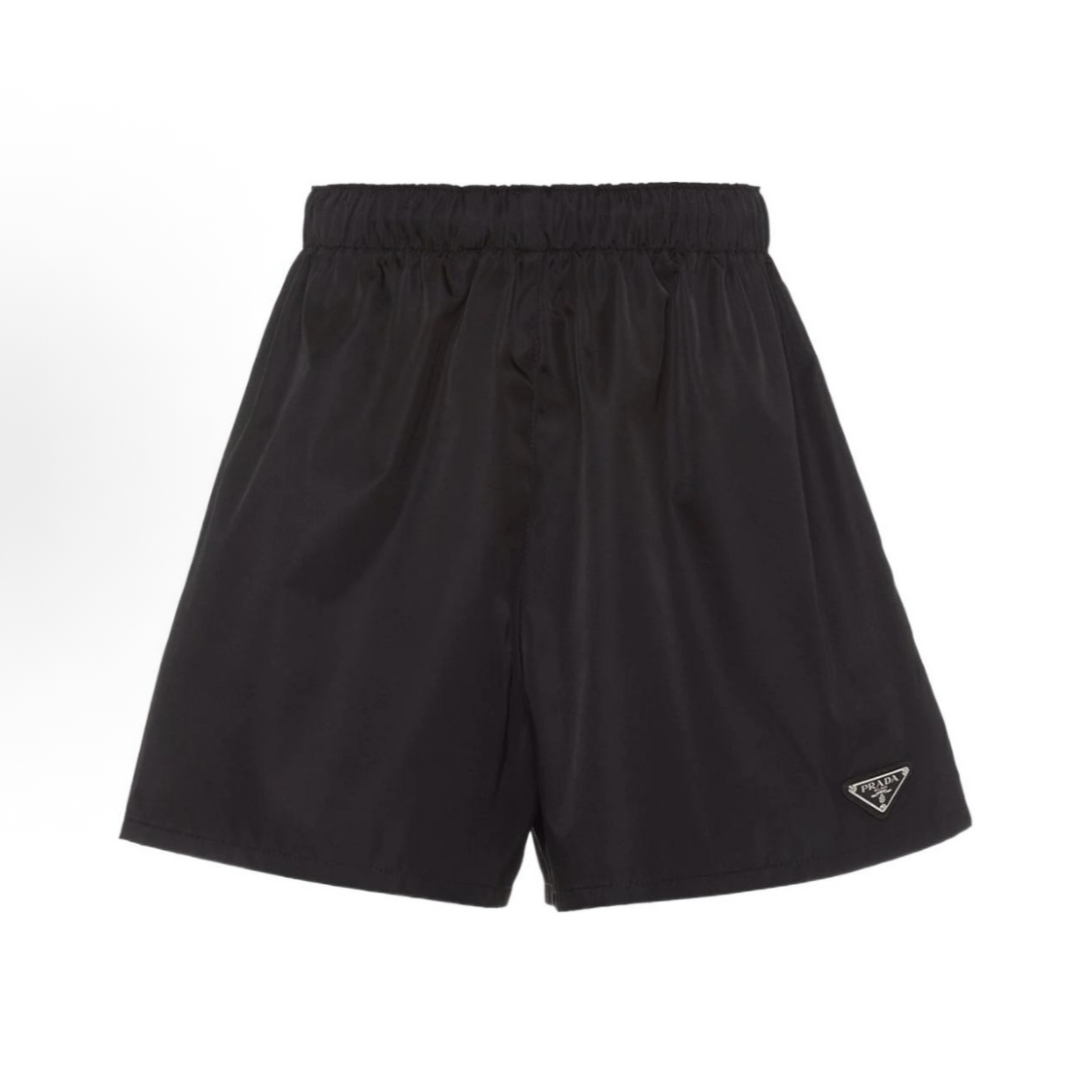 99新 Prada/普拉达 纯色中腰Logo标牌松紧腰边休闲短裤 女款 黑色