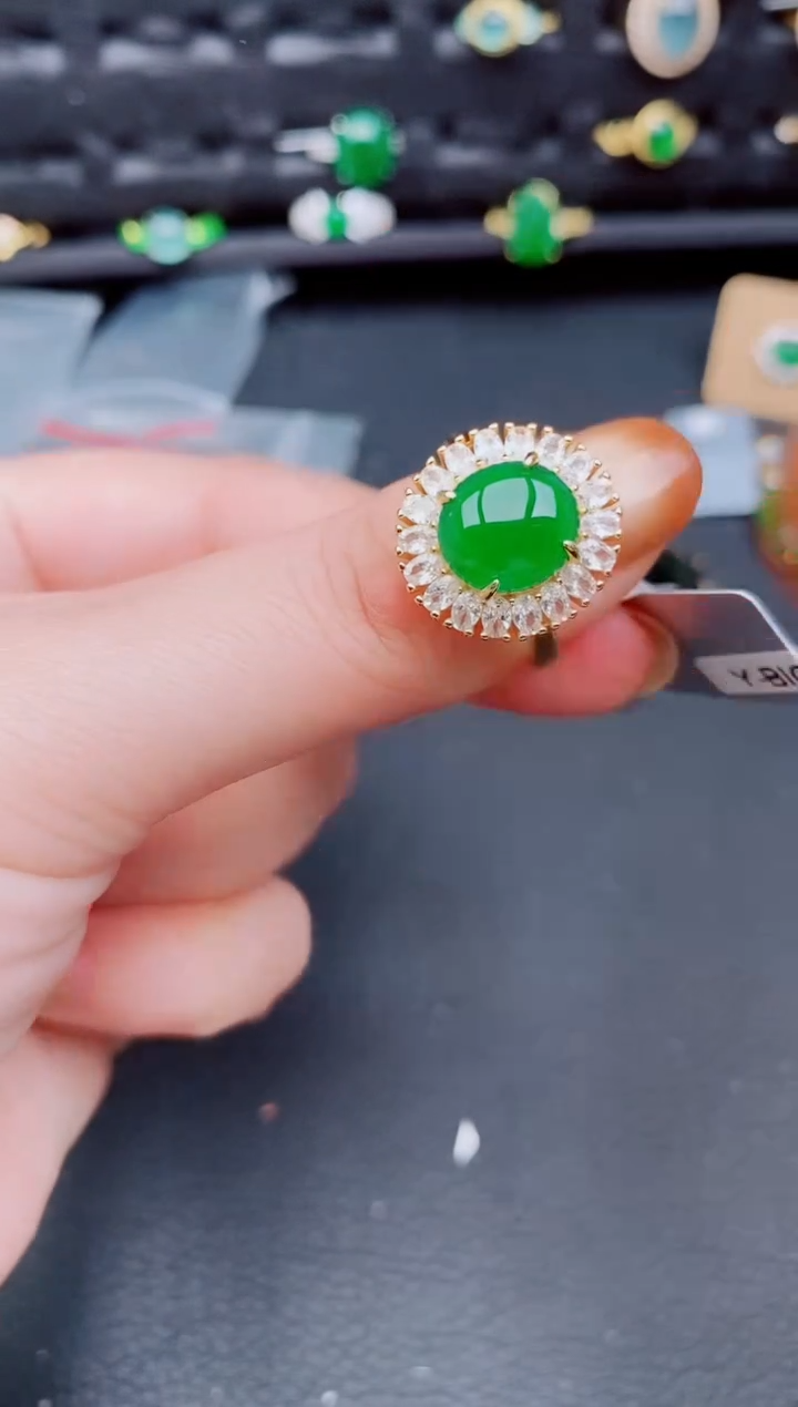 【闪购商品】翡翠戒指银S925镶嵌天然a货翡翠956