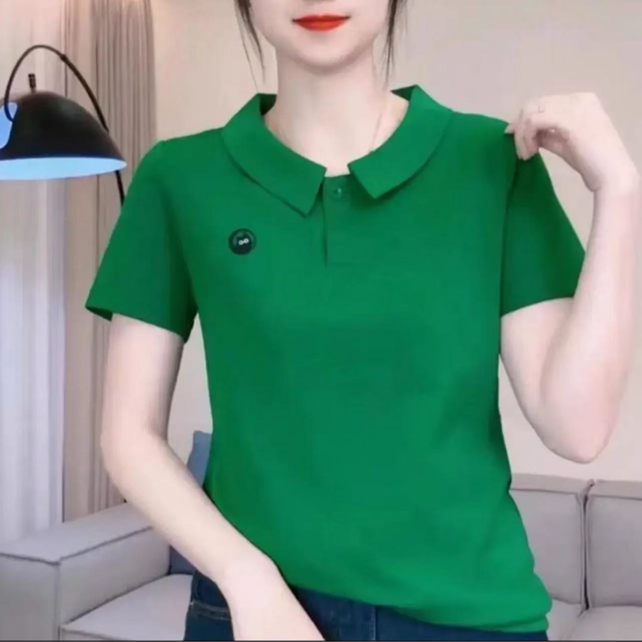 2025夏季新款时尚休闲洋气百搭纯色翻领短袖小猫体恤1268