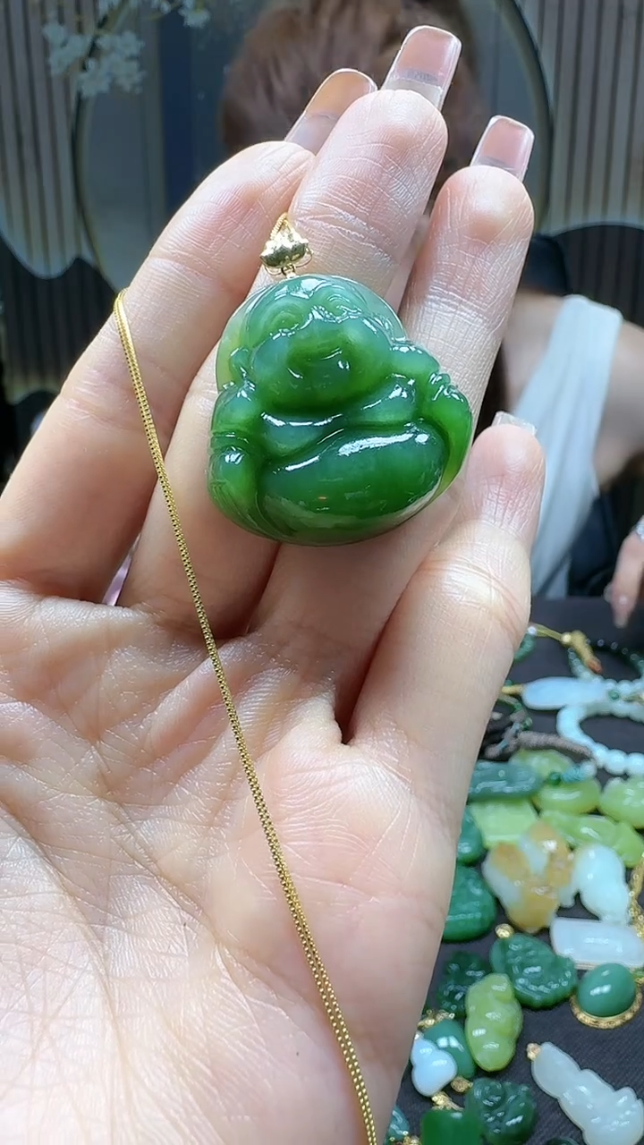 和田玉18K金镶嵌挂件1