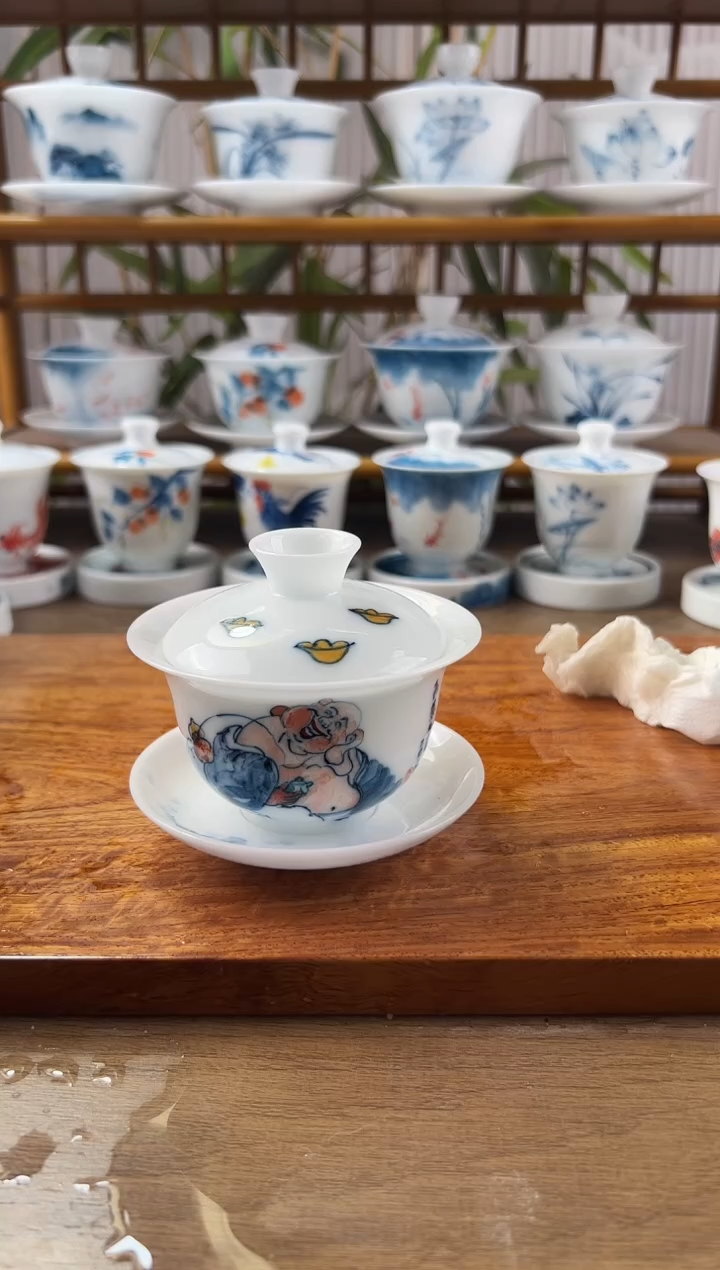 微瑕高冰和气生财130ml三才盖碗