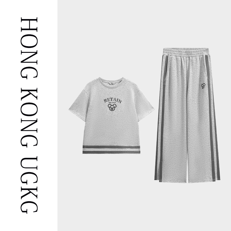 UGKG 灰色短袖T恤休闲时尚运动套装女时髦洋气两件套73242ZH025