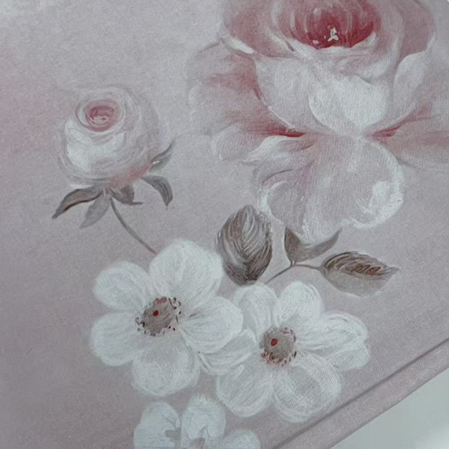 【绒兰】幅宽2.5米全棉双层纱印花面料 43号  粉底海棠