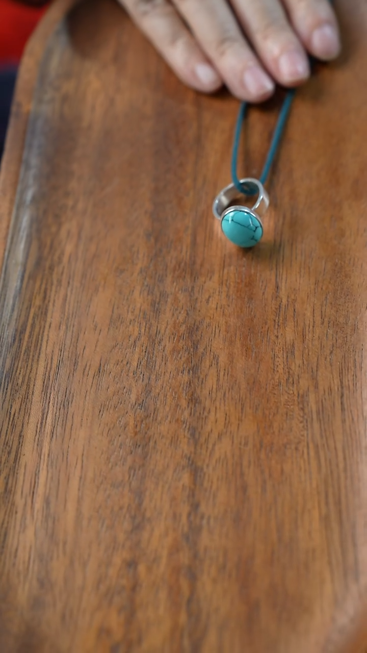 足银镶嵌绿松石戒指（不含绳）湖北原矿绿松YXH-024