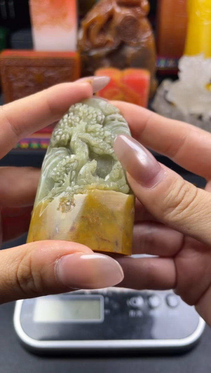 寿山石印石高山人物山水随形印-长乐