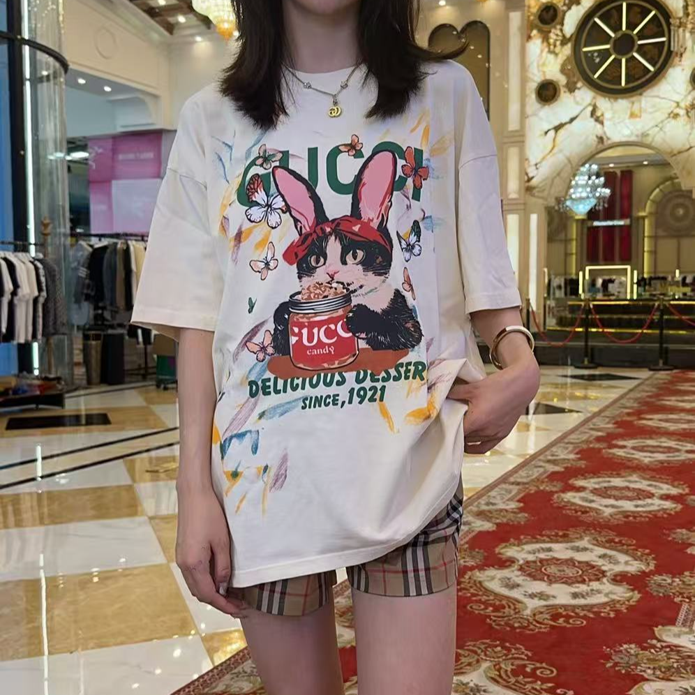 【依】【手工扎染】2025新款夏季卡通蝴蝶兔短袖D3014