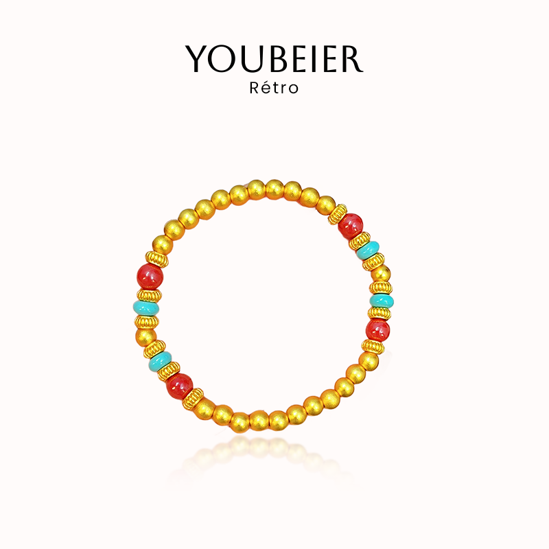 YOUBEIER 南瓜珠单圈手链女款古法传承复古国风时尚手工圆珠手串