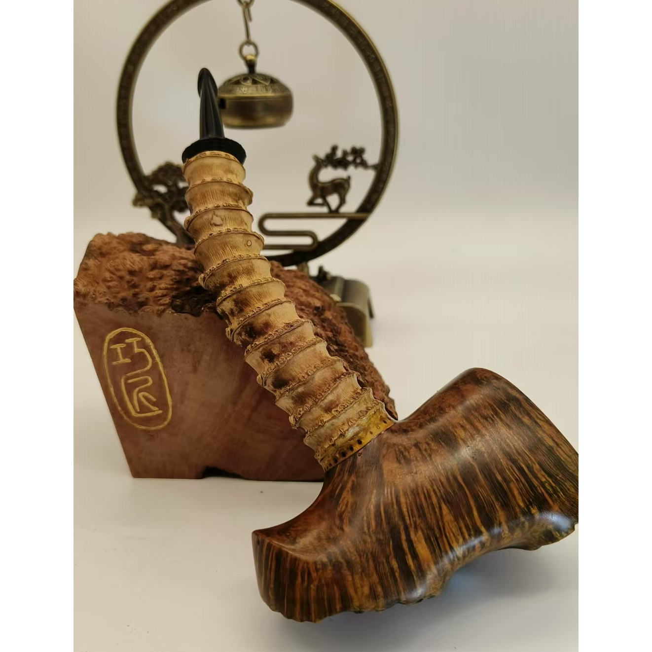 053小老头手工制作带皮竹节精品斗