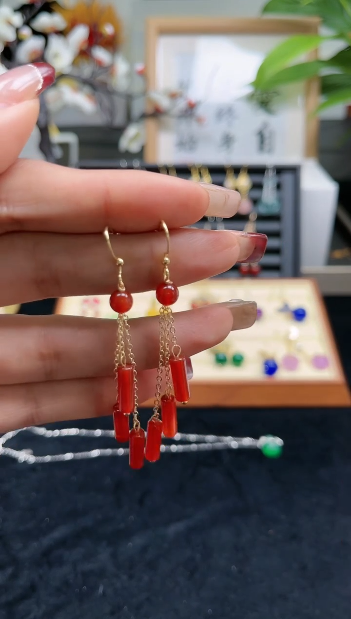 【闪购商品】南红玛瑙耳饰银S925镶嵌702000