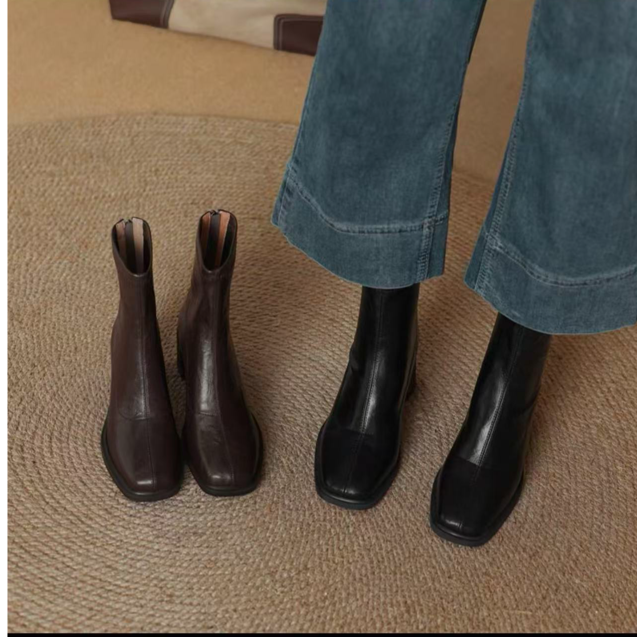 (万达撤柜TT）2025冬新款软皮绒面方头女瘦瘦棉鞋