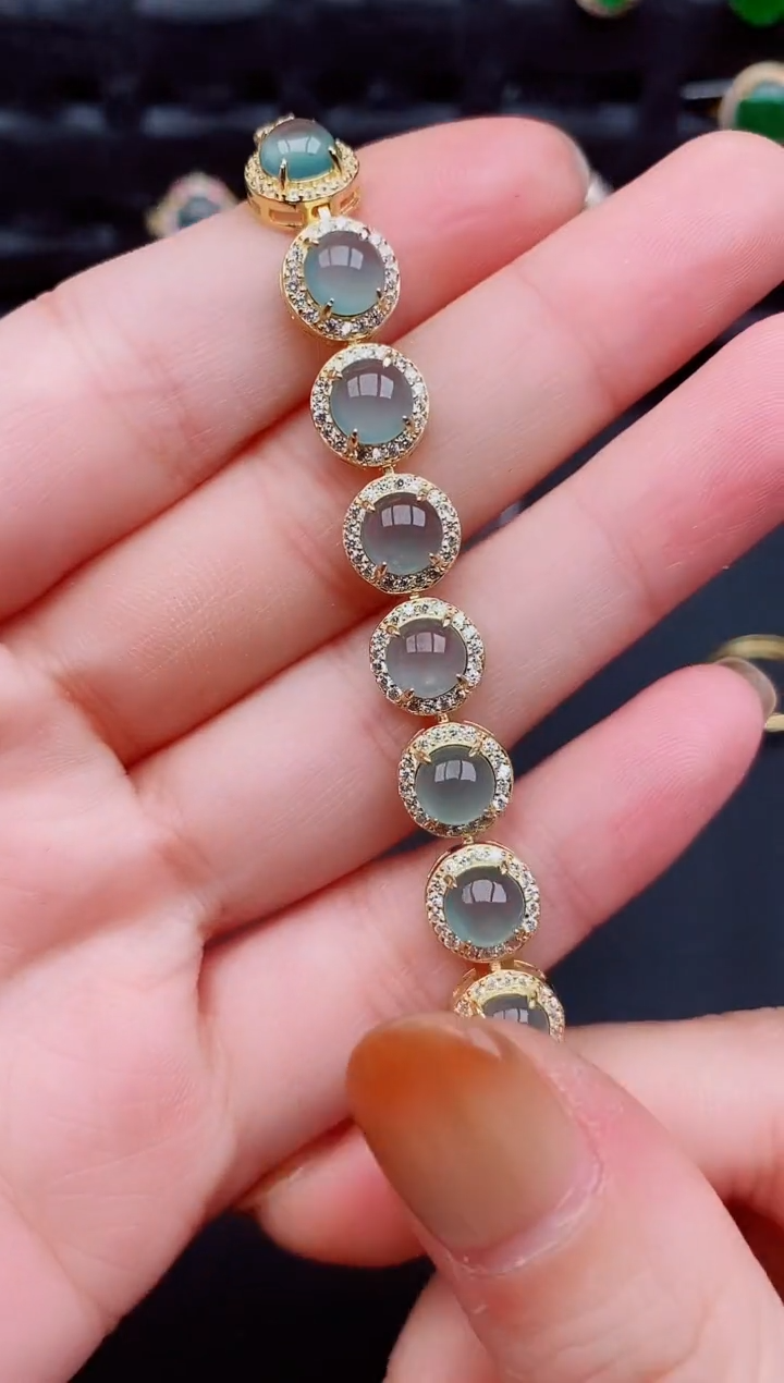 【闪购商品】翡翠手链银S925镶嵌天然a货翡翠789