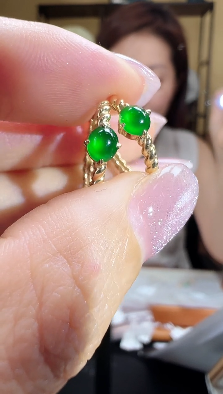 翡翠18K金镶嵌耳饰BLS0411-7