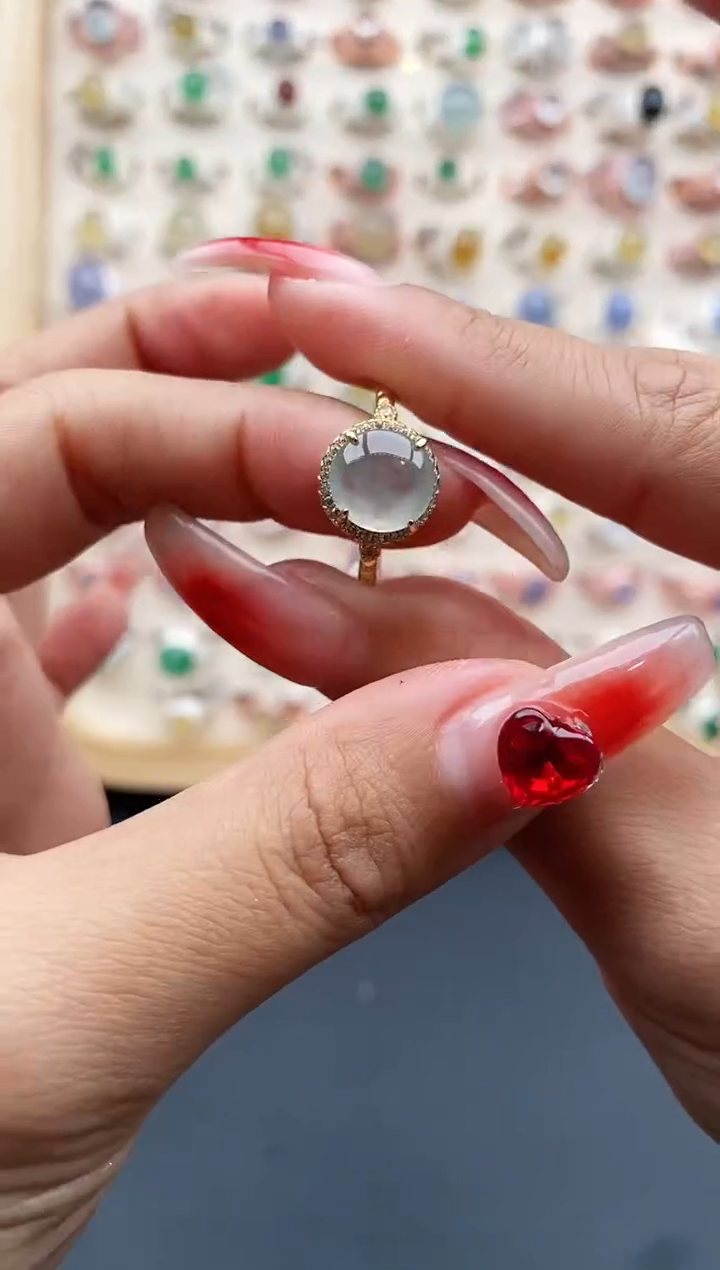 【闪购商品】翡翠戒指银S925镶嵌缅甸天然A货翡翠222 9+1