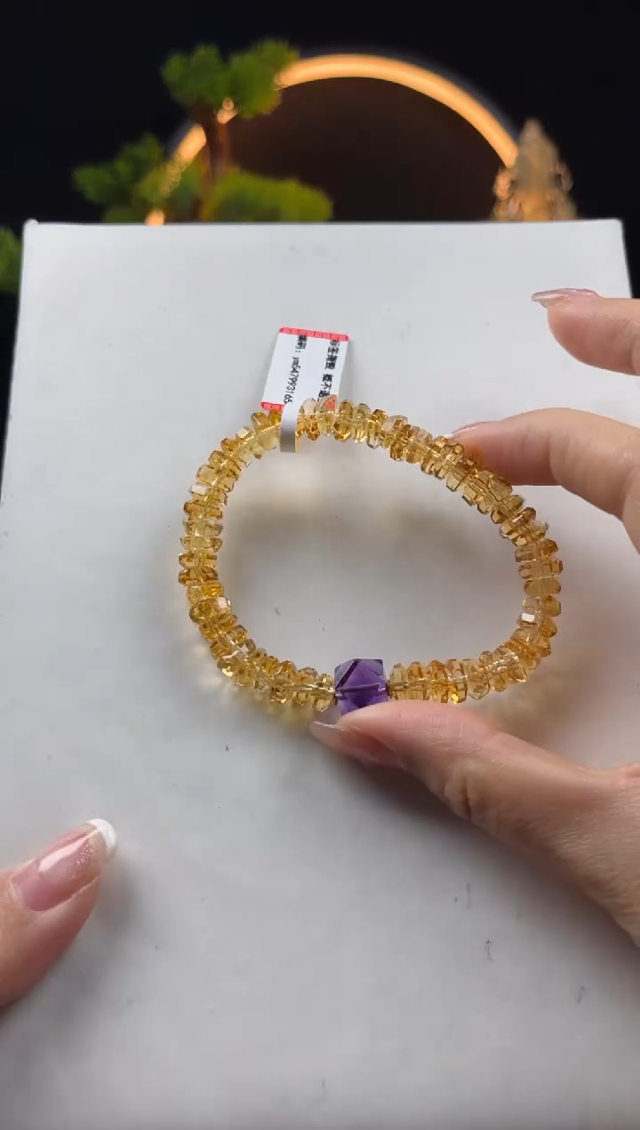【闪购商品】水晶手链未镶嵌天然黄水晶烟花切面手串7mm