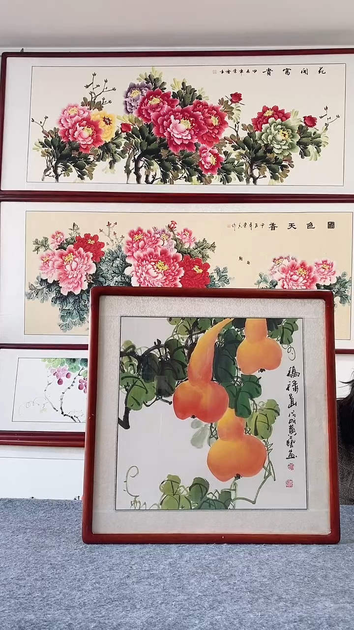 国画纯手绘国画65*65带框装饰挂画
