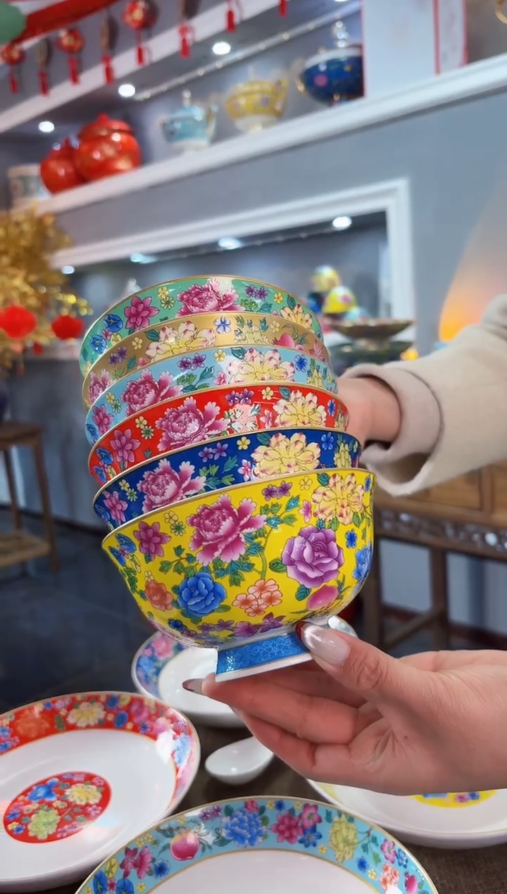 珐琅  5英寸饭碗6个景德镇餐具 
