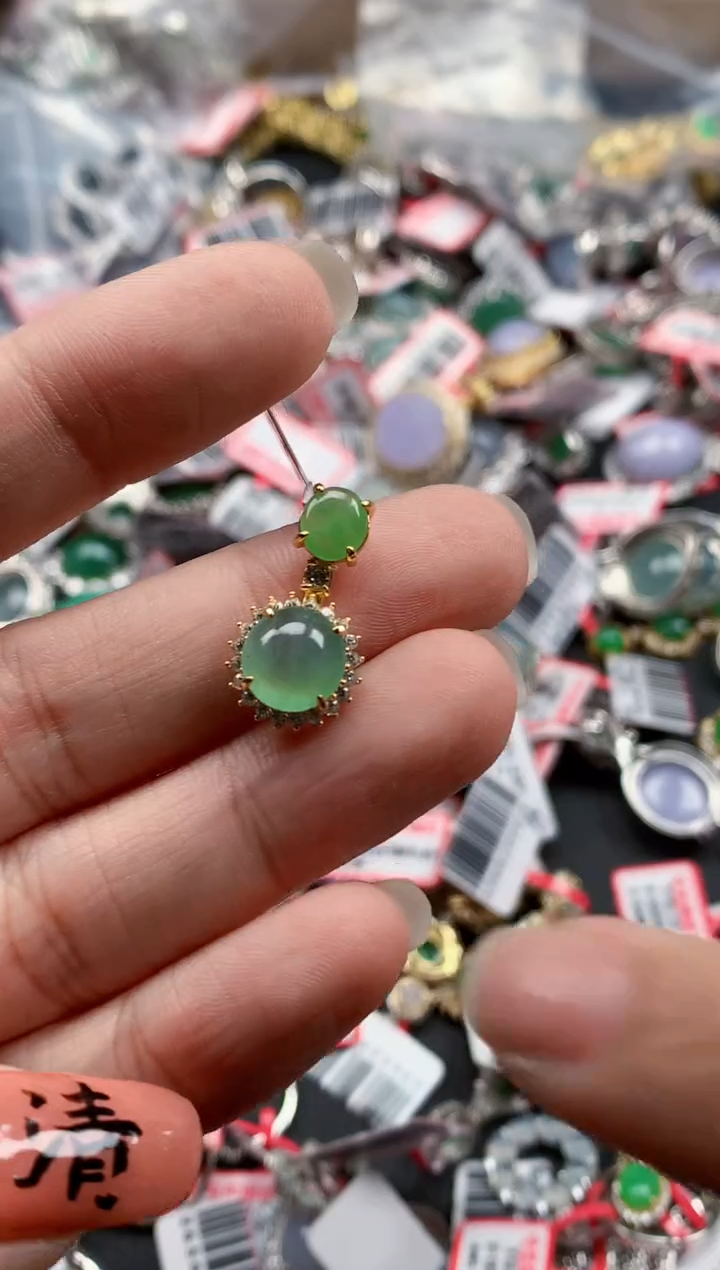 银S925镶嵌戒指翡翠天然A货缅甸翡翠