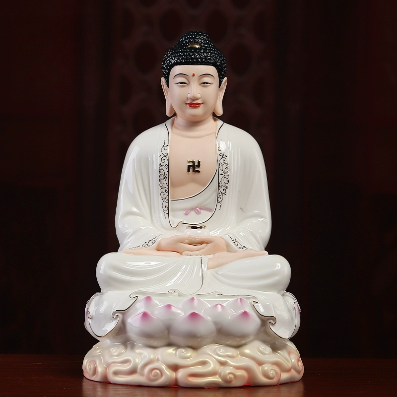 七珍陶瓷云莲全堂瓷像观/音如/来大/势/至家用佛/堂