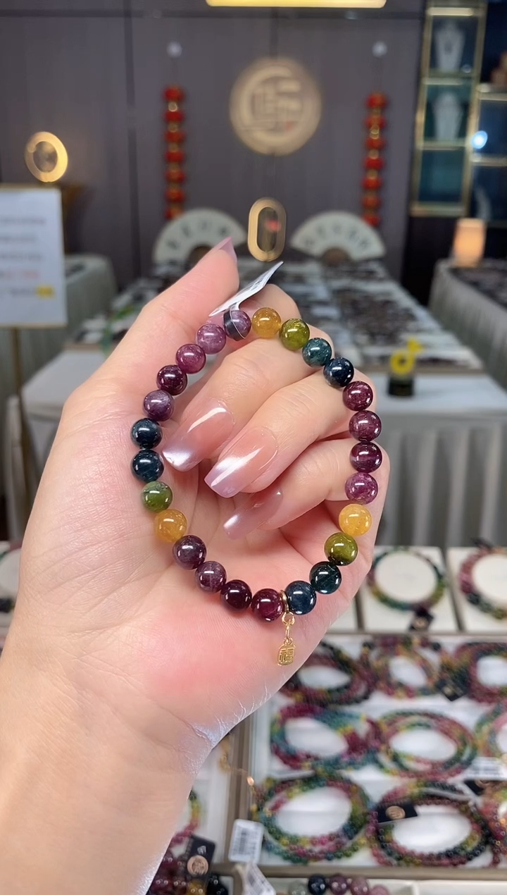 未镶嵌老矿碧玺彩虹单圈手串7mm+碧玺多样性发一条hon