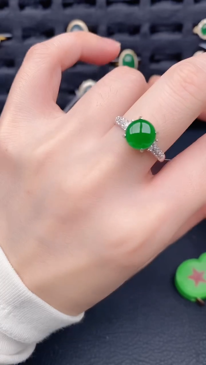 银S925镶嵌戒指翡翠天然a货翡翠156