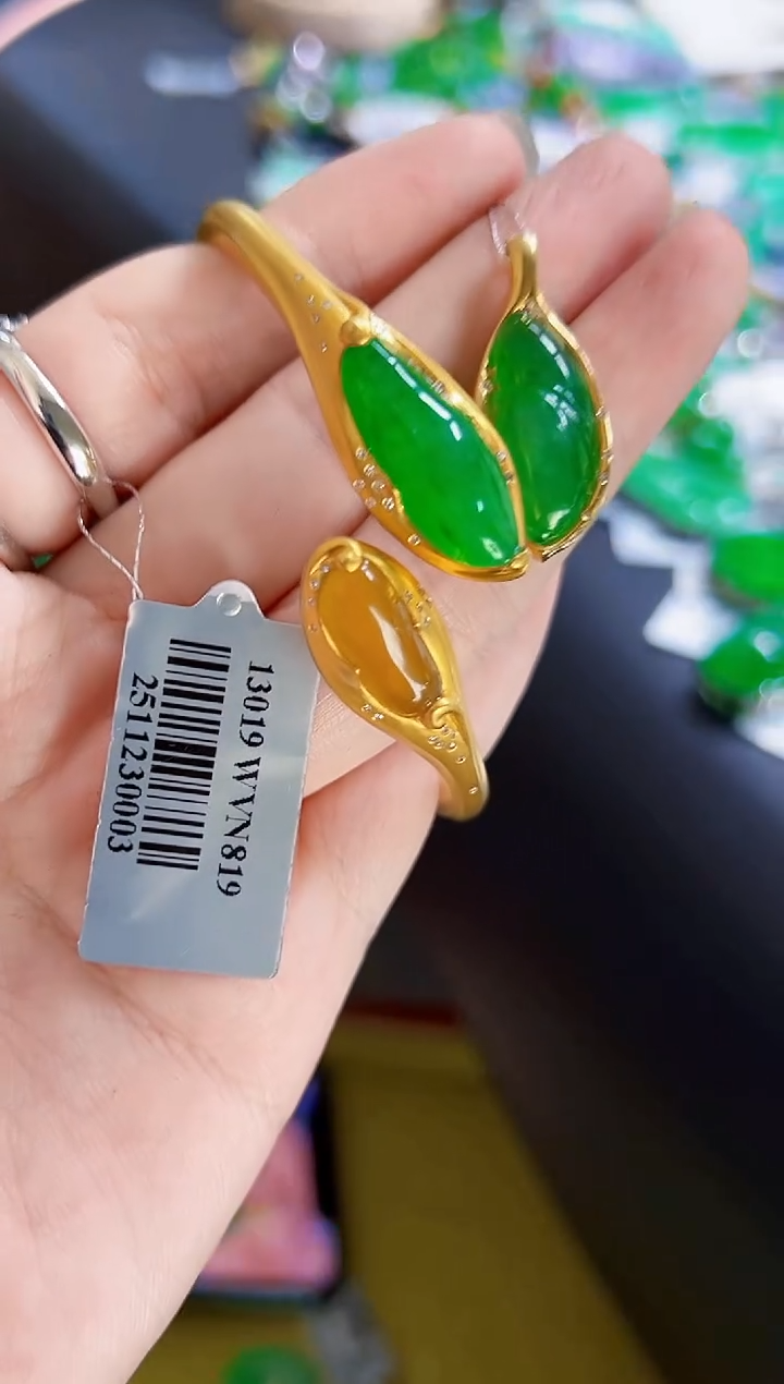 颈饰18K金镶嵌翡翠书*手镯，随型