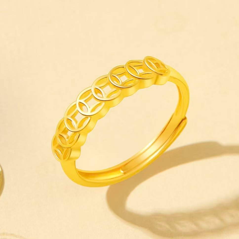 【粉丝专享】八方来财 镂空铜纹财源滚滚复古可调节戒指