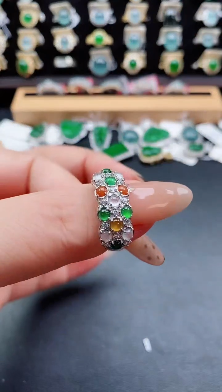 银S925镶嵌戒指翡翠1