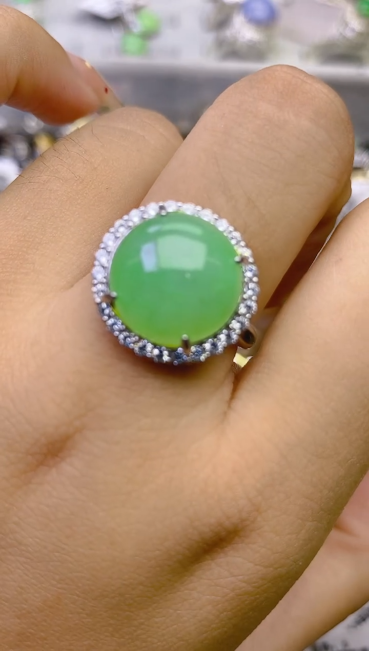 翡翠戒指银S925镶嵌百内无证书