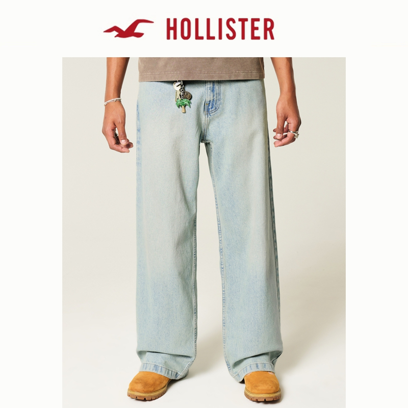 Hollister25秋冬新款baggy美式vibe阔腿老爹牛仔裤男装331-5250