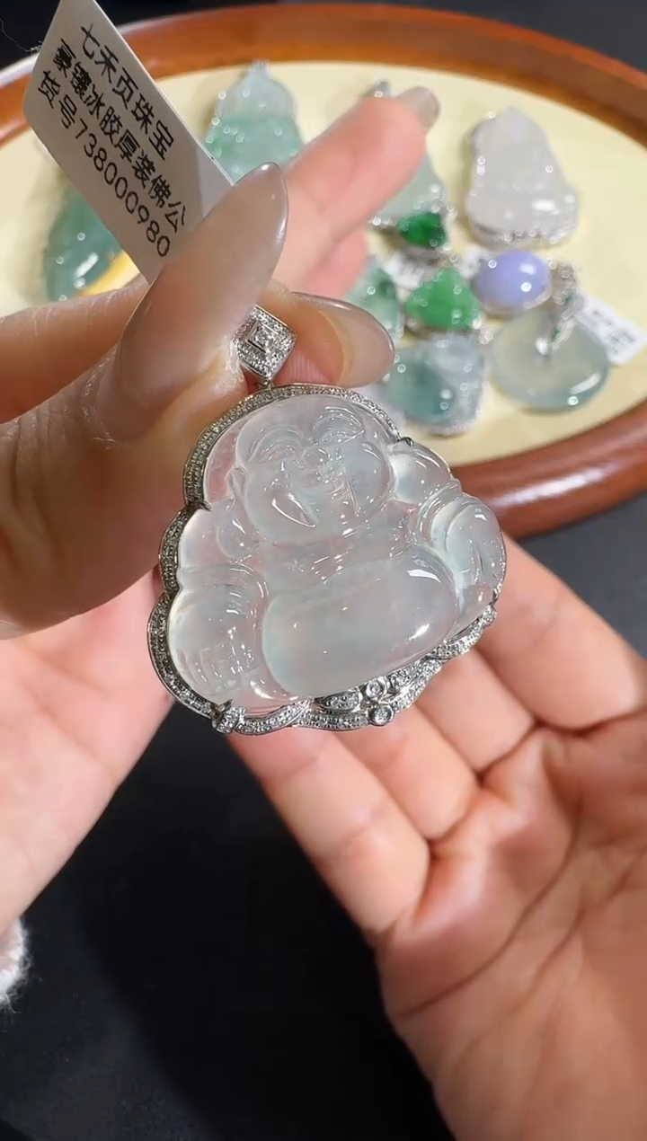 【闪购商品】翡翠吊坠(不含链)18K金镶嵌【源头工厂】钻石镶嵌