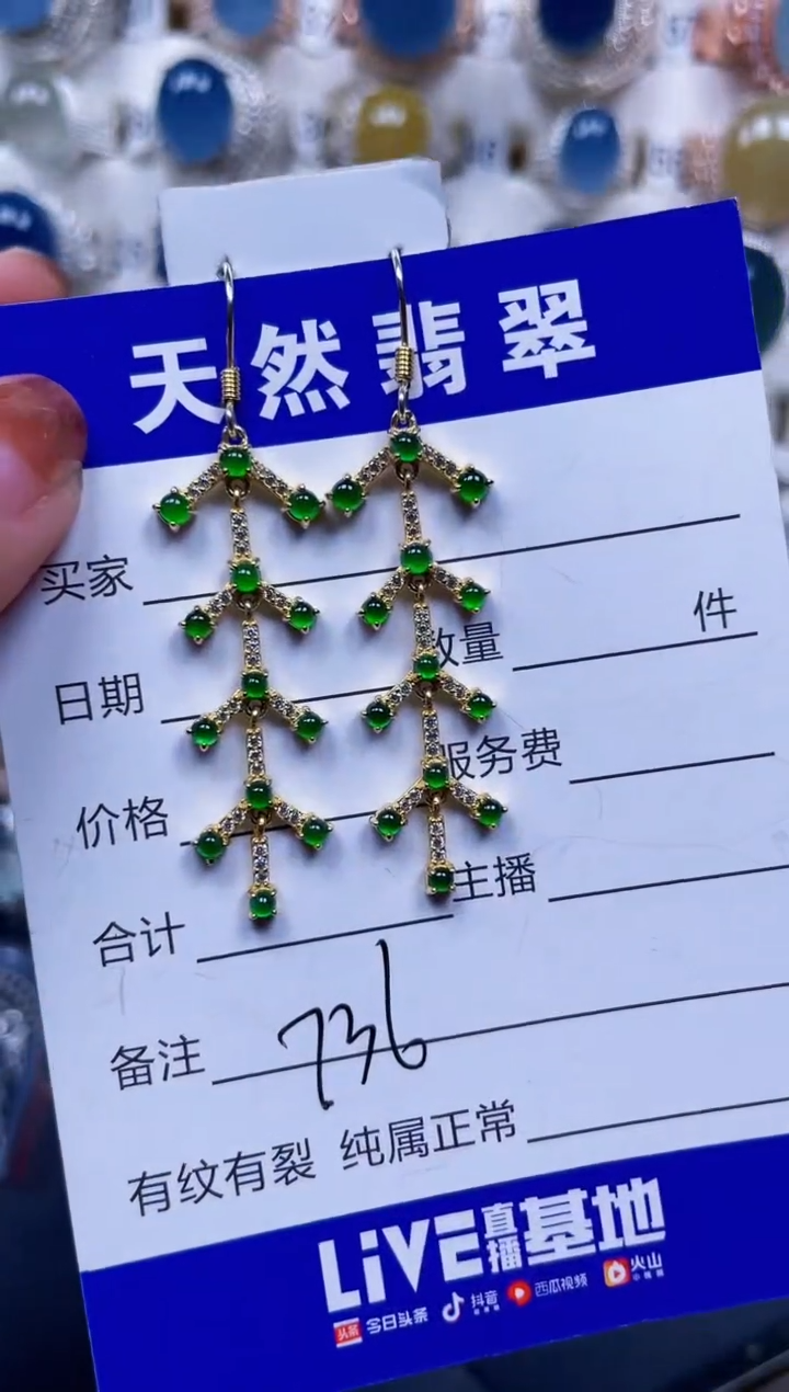 银S925镶嵌翡翠耳饰736