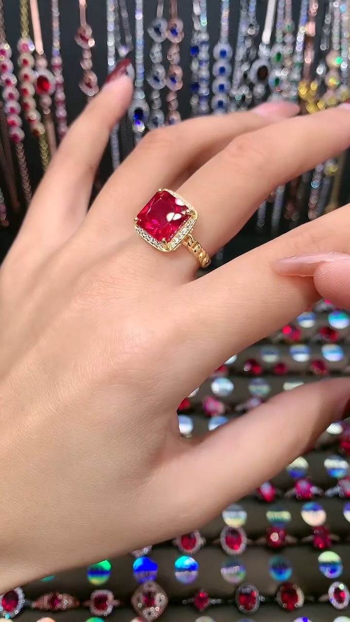 【闪购商品】红宝石戒指银S925镶嵌金色10