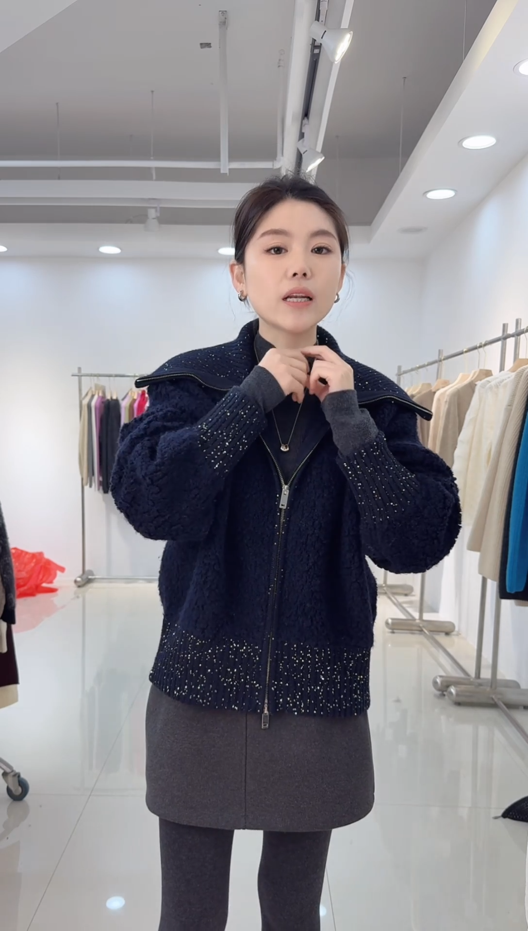 到手99全羊毛亮片藏青