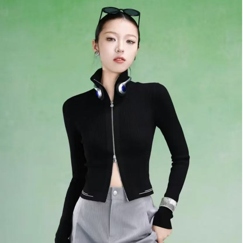 GIRDEAR/哥弟1499233新款休闲时尚修身双头拉链设计感针织外套