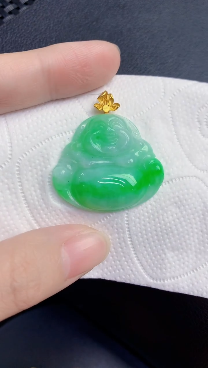 颈饰18K金镶嵌翡翠天然翡翠缅甸A货