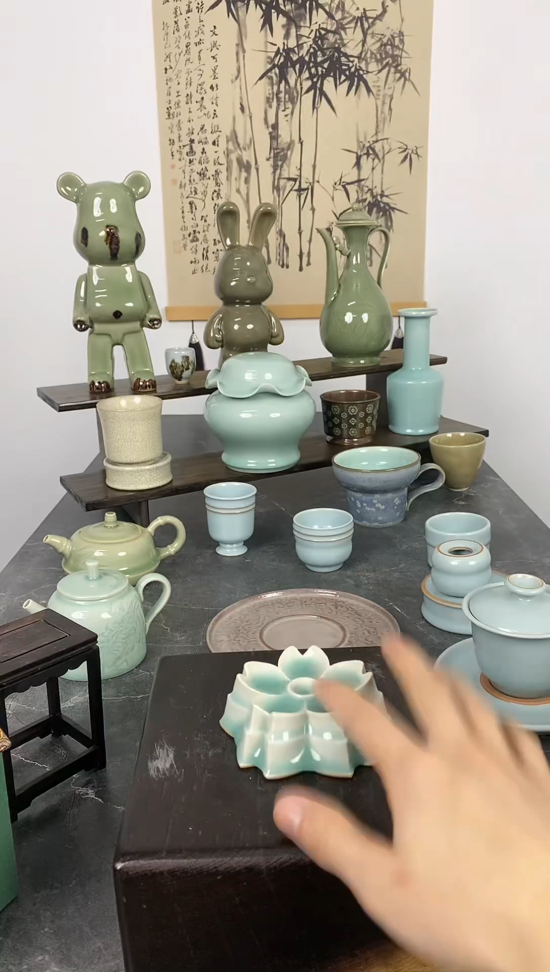 山隐青瓷大号梅花盖置