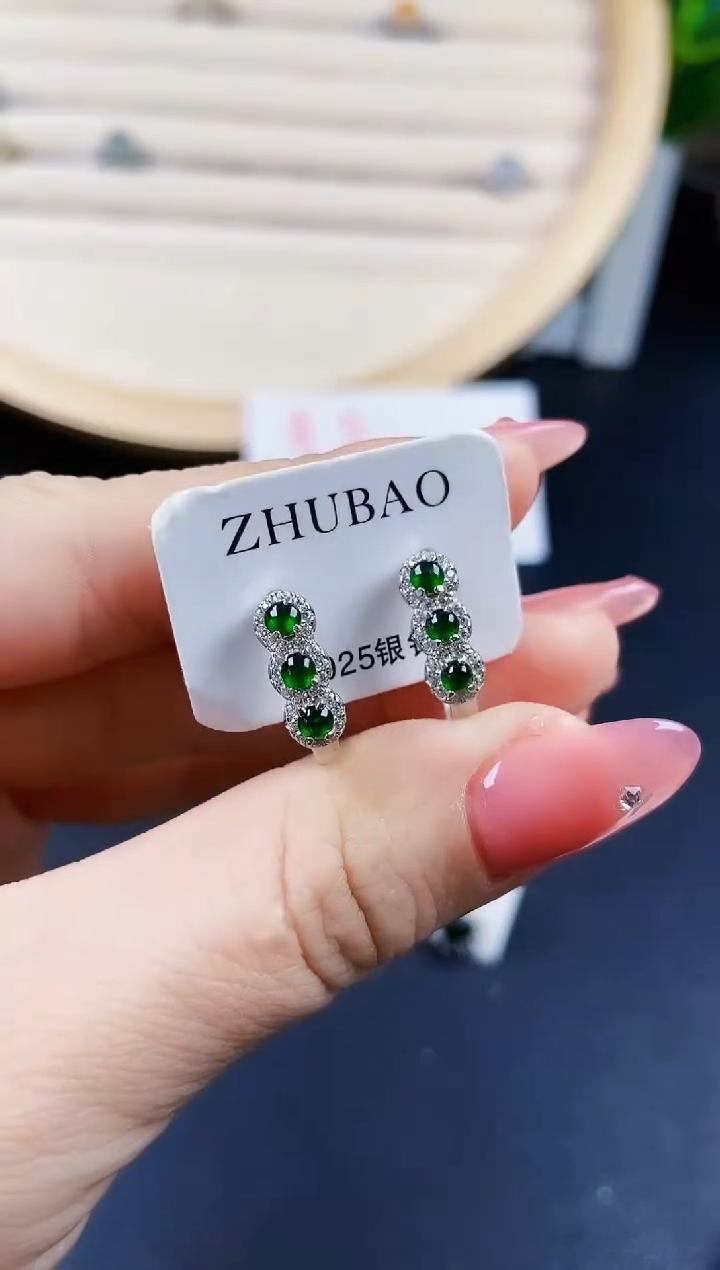 【闪购商品】翡翠耳饰银S925镶嵌120120120