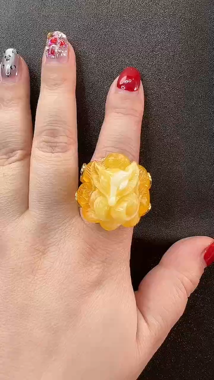 【闪购商品】琥珀戒指银S925镶嵌戒指