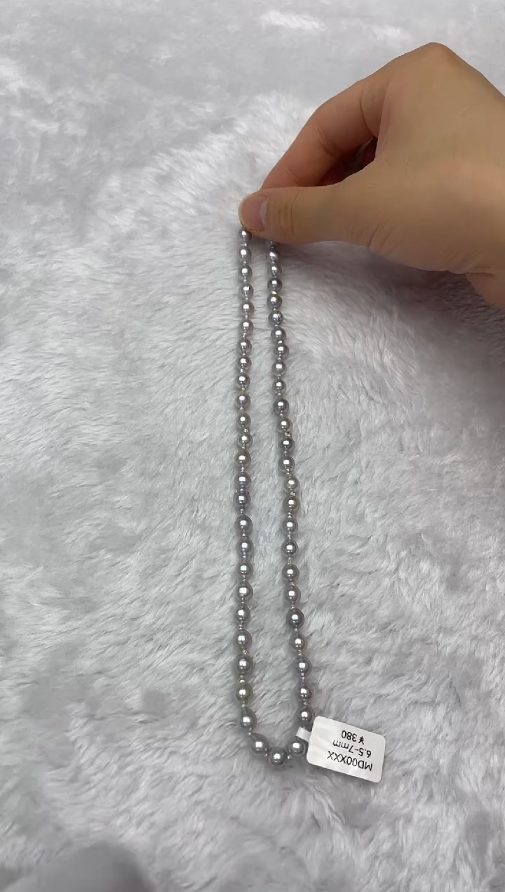 海水珍珠银S925镶嵌项链AK真多麻6.5-7mm